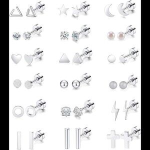 18 Pairs Tiny Cartilage Stud Earrings for Women Men Star Moon Heart Disc Ball